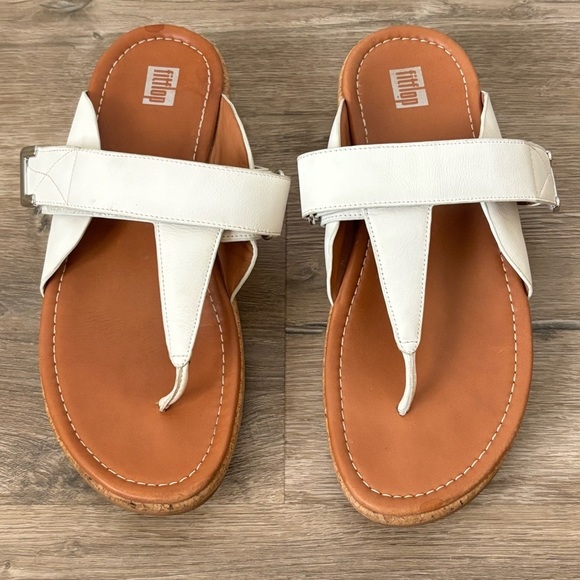 Fitflop Remi Toe Post Thongs Urban White Leather Adjustable Sandals Women’s 11 - Picture 5 of 15